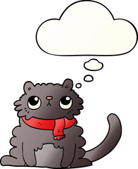 cartoon cat with thought bubble in smooth gradient style