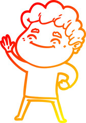 warm gradient line drawing of a cartoon friendly man