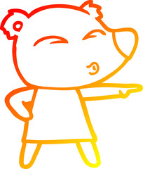 warm gradient line drawing of a cartoon whistling bear in dress