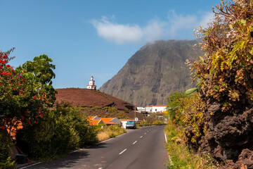 Road next to the Joapira bell tower above the parish church of Nuestra Señora de Candelaria in La...