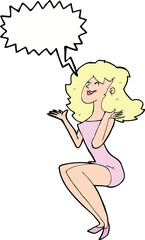 cartoon attractive woman sitting with thought bubble