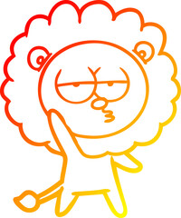 warm gradient line drawing of a cartoon bored lion waving