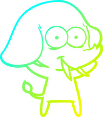 cold gradient line drawing of a happy cartoon elephant