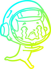 cold gradient line drawing of a cartoon crying astronaut
