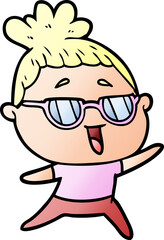 cartoon happy woman wearing spectacles