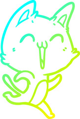 cold gradient line drawing of a happy cartoon cat