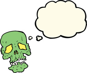 cartoon skull with thought bubble