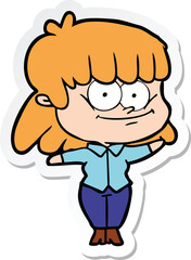 Obraz na płótnie Canvas sticker of a cartoon girl smiling