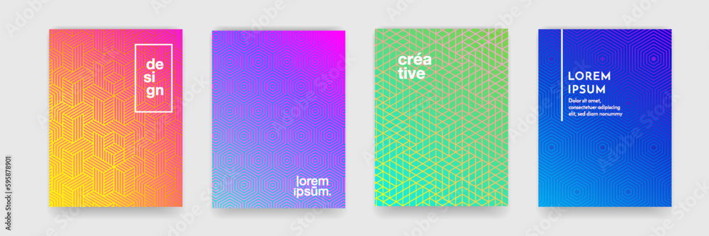 Poster Abstract geometric pattern background with line texture for business brochure cover design. Gradient Pink, orange, purple, blue and green vector banner poster template