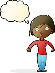 cartoon surprised woman with thought bubble