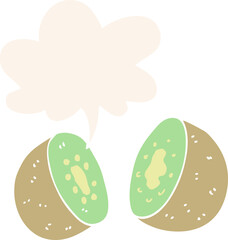 cartoon kiwi with speech bubble in retro style