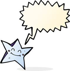 cartoon happy star character with speech bubble