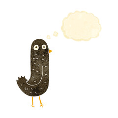 funny cartoon bird with thought bubble
