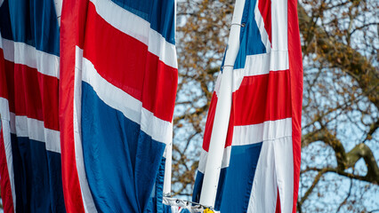 The Union Jack British flag hanging at the King's Coronation