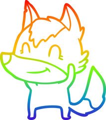 rainbow gradient line drawing of a friendly cartoon wolf