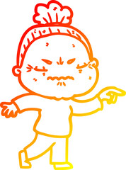 warm gradient line drawing of a cartoon annoyed old lady