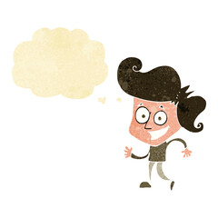 cartoon grinning man with thought bubble