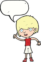 cartoon boy with positive attitude with speech bubble
