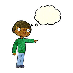 Obraz na płótnie Canvas cartoon man pointing with thought bubble