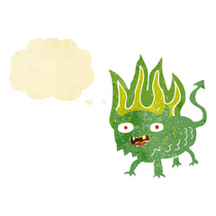 cartoon little demon with thought bubble