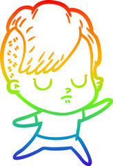 rainbow gradient line drawing of a cartoon woman