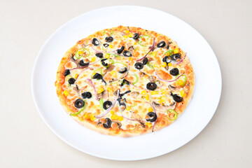 Delicious mixed pizza with rich content. Menu concept of choice and diversity. Karisik pizza