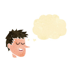 cartoon happy boy face with thought bubble