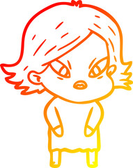 warm gradient line drawing of a cartoon stressed woman