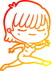 warm gradient line drawing of a cartoon woman