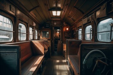 Fototapeta na wymiar Interior of a train built by Lococo. Generative AI