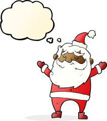 cartoon happy santa claus with thought bubble