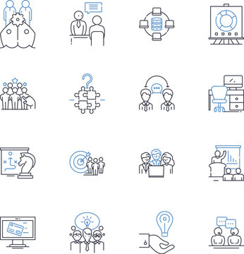 Human resources line icons collection. Talent, Recruiting, Diversity, Retention, Onboarding, Training, Compensation vector and linear illustration. Benefits,Compliance,Employee relations outline signs