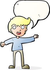 cartoon excited boy with speech bubble