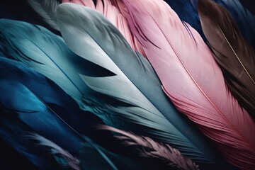 Beautiful colorful feather pattern texture background, Generative AI