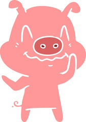 nervous flat color style cartoon pig