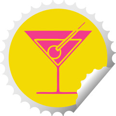 circular peeling sticker cartoon of a fancy cocktail