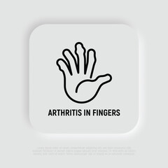 Arthritis in fingers thin line icon. Inflammation in joints. Osteoarthritis. Vector illustration.