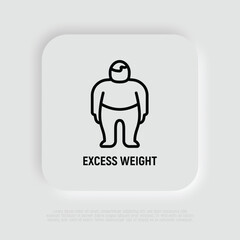 Obesity, excess weight thin line icon. Overweight, unhealthy body, dieting. Chubby man. Vector illustration.