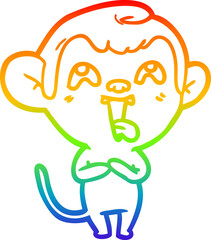 rainbow gradient line drawing of a crazy cartoon monkey