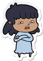 sticker of a cartoon worried woman
