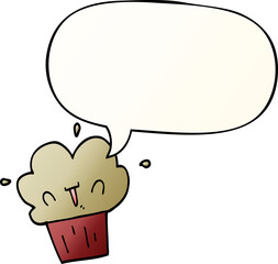 cartoon cupcake with speech bubble in smooth gradient style