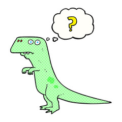freehand drawn thought bubble cartoon confused dinosaur