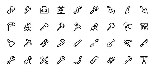 construction tools, building, repair tools icon editable Stroke line icons and Suitable for Web Page, Mobile App, UI, UX design.