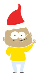 hand drawn flat color illustration of a bald man staring wearing santa hat