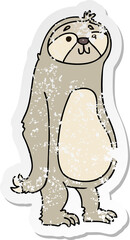distressed sticker of a quirky hand drawn cartoon sloth