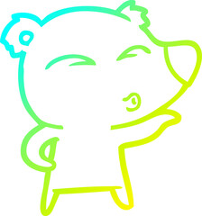 cold gradient line drawing of a cartoon whistling bear