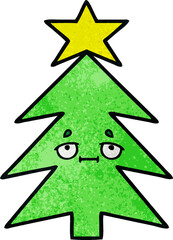 retro grunge texture cartoon of a christmas tree