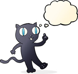 cartoon black  cat with idea with thought bubble