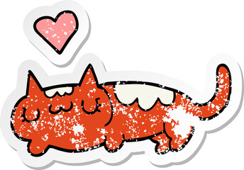 distressed sticker of a cartoon cat