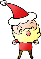 man with beard sticking out tongue wearing santa hat